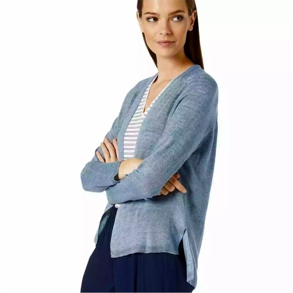 Eileen Fisher Organic Linen One Button Slub Cardigan Ribbed Size Petite Small